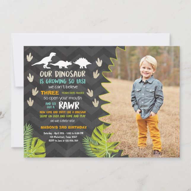 Dinosaur birthday invitation Dinosaur Party Invite (Front)