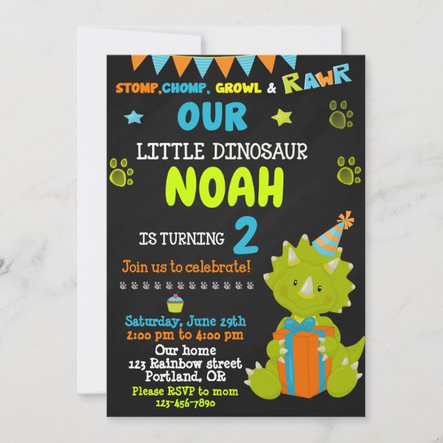 Dinosaur birthday invitation Dinosaur party invite (Front)