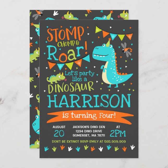 Dinosaur Birthday Invitation Dinosaur Roar Party (Front/Back)