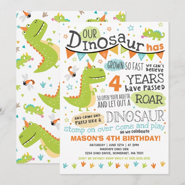 Dinosaur Birthday Invitation Dinosaur Roar Party (Front/Back)