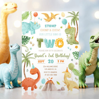 Dinosaur Birthday Invitation,EDITABLE Dinosaur 2nd Invitation