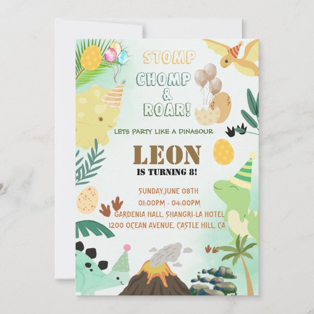 Dinosaur Birthday Invitation – Editable Kid Party (Front)