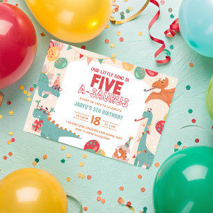 Dinosaur Birthday Invitation Five. Cute Dino 5th P