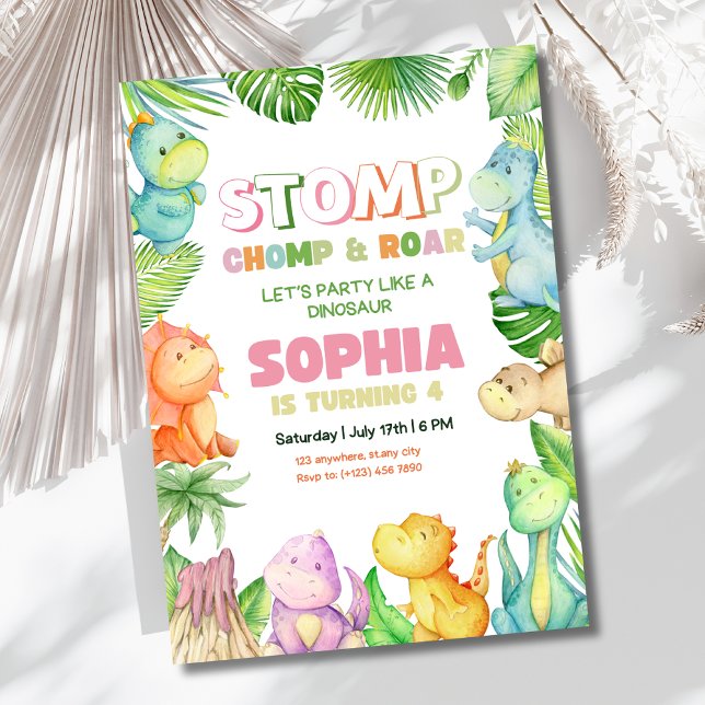 Dinosaur Birthday Invitation Girls Dino Birthday  (Creator Uploaded)