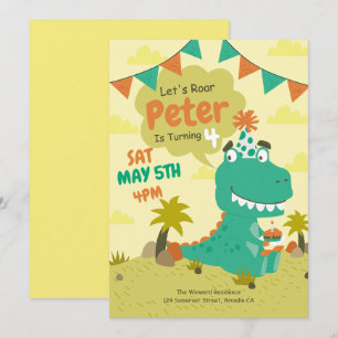 Dinosaur Birthday Invitation, Modern Dinosaur Boy  Invitation