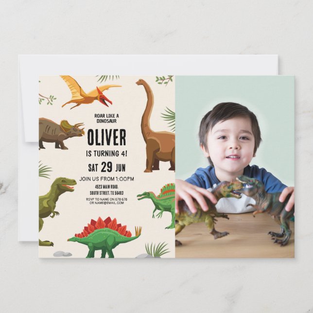 Dinosaur Birthday Invitation Party Boys Photo (Front)