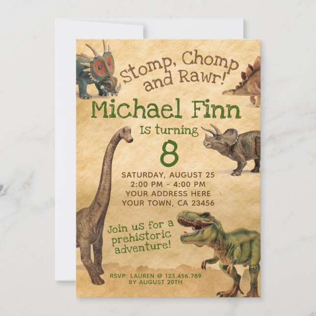 Dinosaur Birthday Invitation, Rawr Invite (Front)