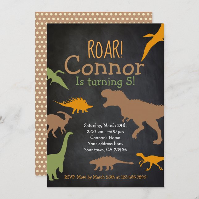 Dinosaur Birthday Invitation, Roar Party Invitation (Front/Back)