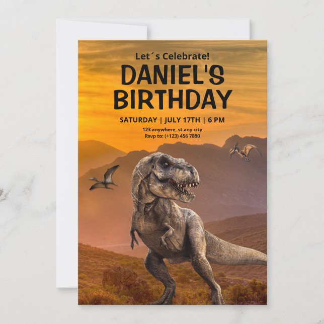 Dinosaur birthday invitation, T REX Kids Birthday Invitation (Front)