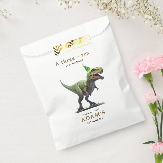 Dinosaur Birthday Invitation, Three rex Birthday Favour Bags (Sealed)