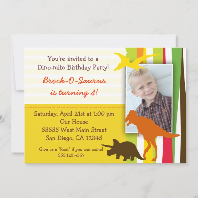 Dinosaur Birthday Invitation with Photo (Front)