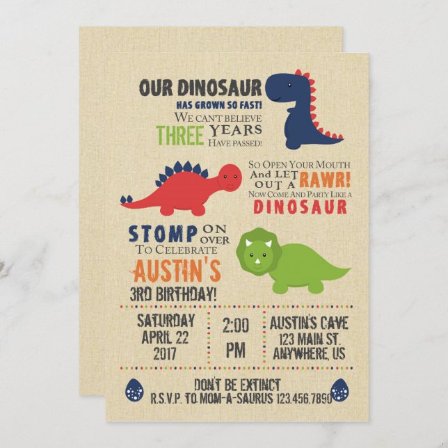 Dinosaur Birthday Invitations (Front/Back)