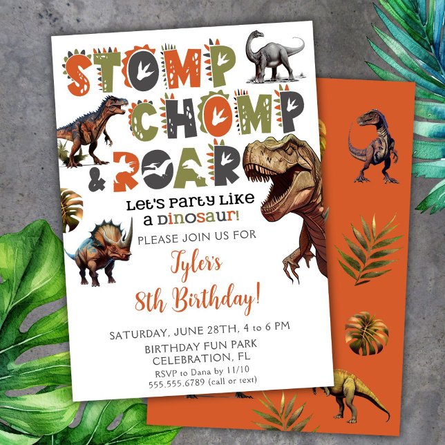 Dinosaur Birthday Invitations Boy Dino Typography (Creator Uploaded)