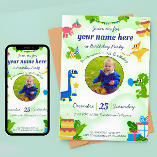 Dinosaur Birthday Invitations for kids Dino invite