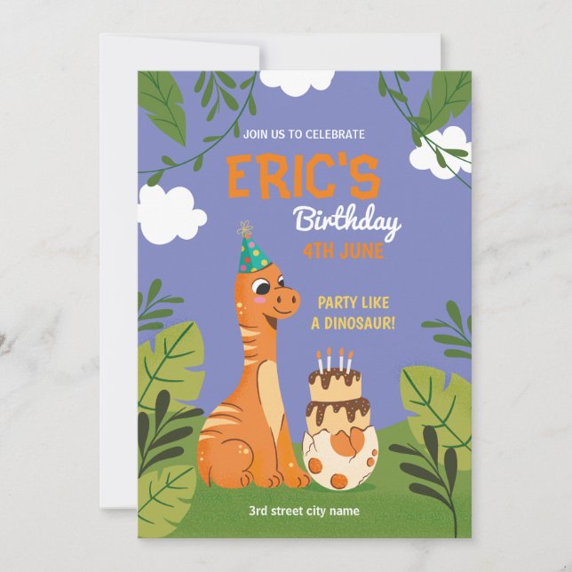 Dinosaur Birthday Invitations Jurassic Dino party (Front)