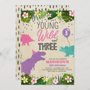 Dinosaur Birthday Invite Wild And Three Dino Party