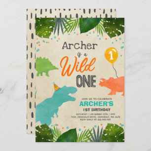 Dinosaur Birthday Invite Wild One Dinosaur Party