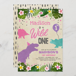 Dinosaur Birthday Invite Wild One Dinosaur Party