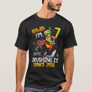 Dinosaur Birthday Monster Truck Rawr I'm 7 Crushin T-Shirt