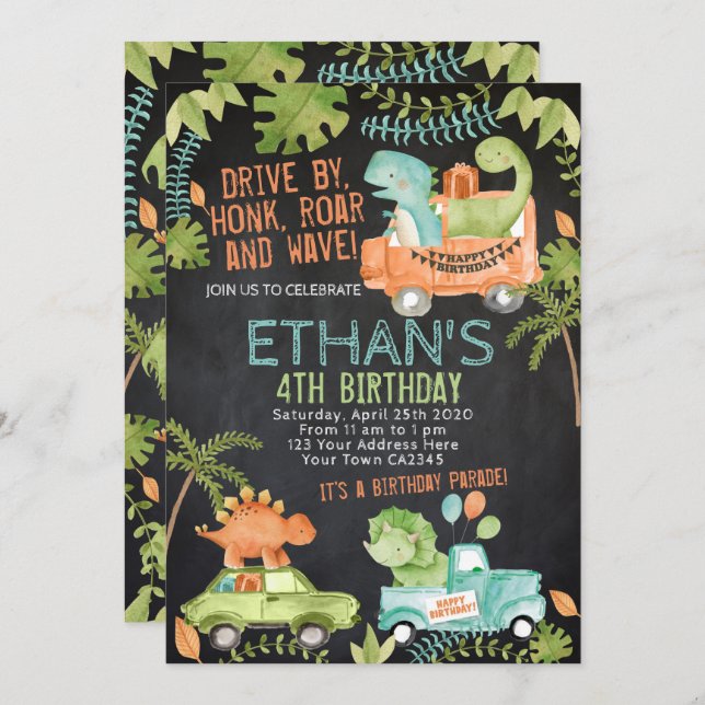 Dinosaur Birthday Parade Invitation (Front/Back)