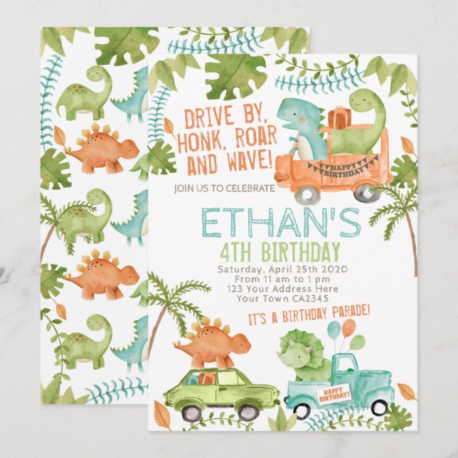Dinosaur Birthday Parade Invitation (Front/Back)