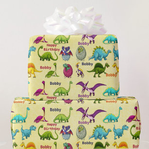 Dinosaur Birthday Party Add Boy's Name Wrapping Paper