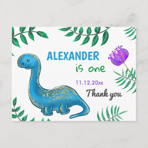 Dinosaur Birthday Party Blue Dino Thank You Postcard