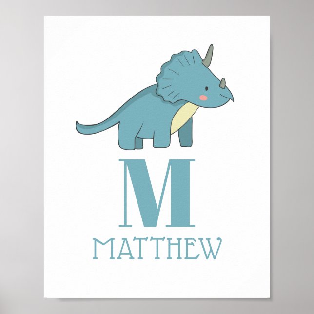 Dinosaur Birthday Party | Blue Triceratops Dino Poster (Front)