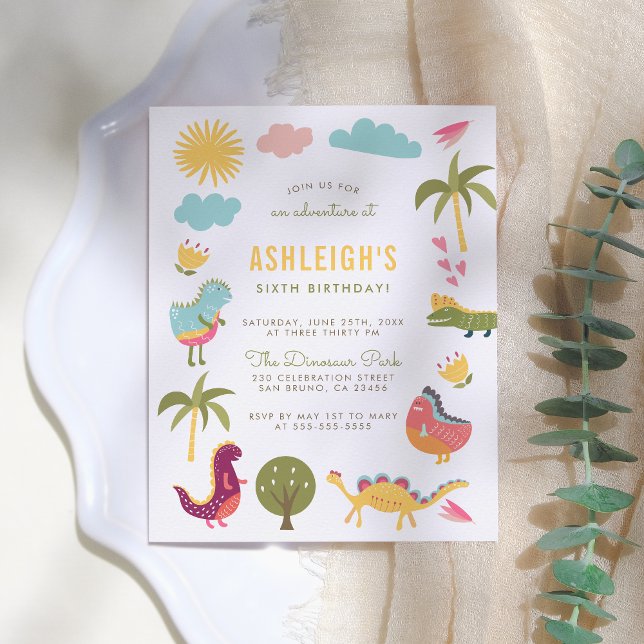 Dinosaur Birthday Party | Boy or Girl Birthday Invitation Postcard (Creator Uploaded)