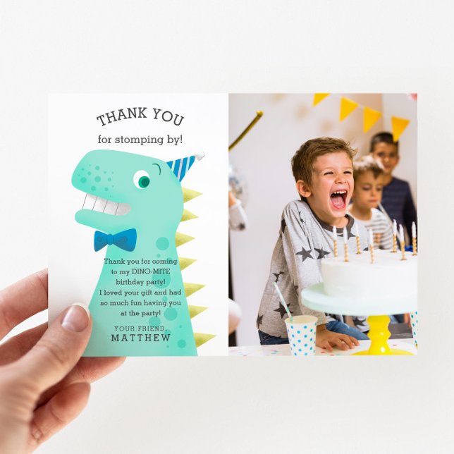 Dinosaur Birthday Party Custom Photo Thank You Card (Creator Uploaded)