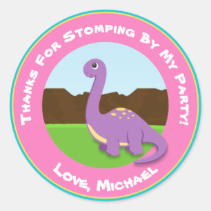 Dinosaur Birthday Party Favour Stickers Girl