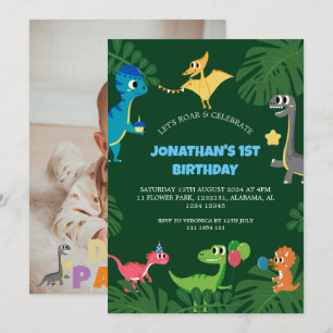Dinosaur Birthday Party First Birthday Baby Photo Invitation