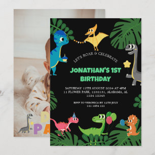 Dinosaur Birthday Party First Birthday Baby Photo Invitation
