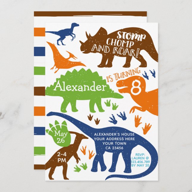 Dinosaur Birthday Party Invitation (Front/Back)