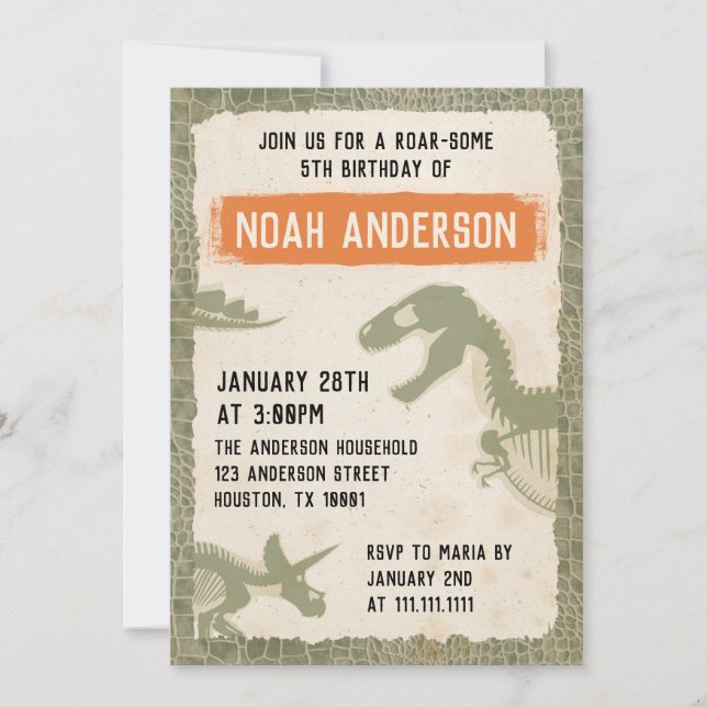 Dinosaur Birthday Party Invitation Card (Front)
