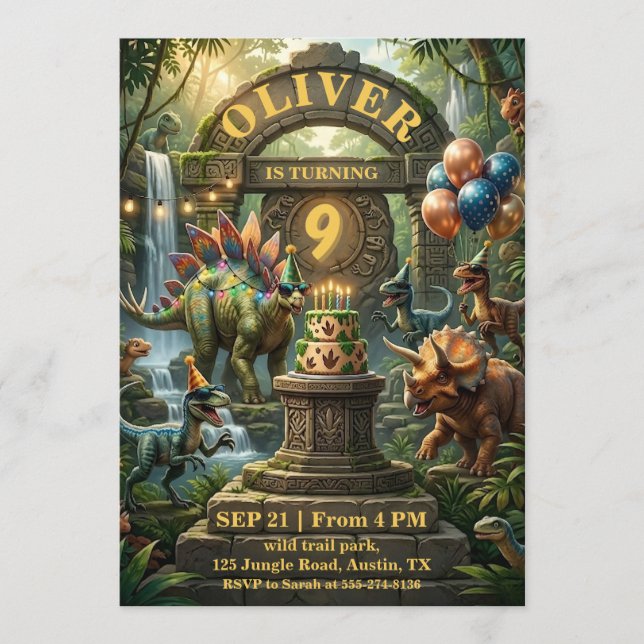 Dinosaur Birthday Party Invitation Card (Front)