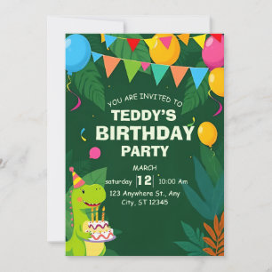 Dinosaur Birthday Party Invitation Cute Green