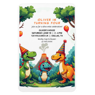 Dinosaur Birthday Party Invitation Flexible Magnet