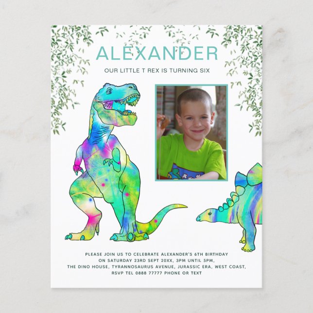 Dinosaur Birthday Party Invitation Flyer (Front)