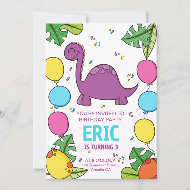 Dinosaur Birthday Party Invite, jurassic T-Rex  Invitation (Front)
