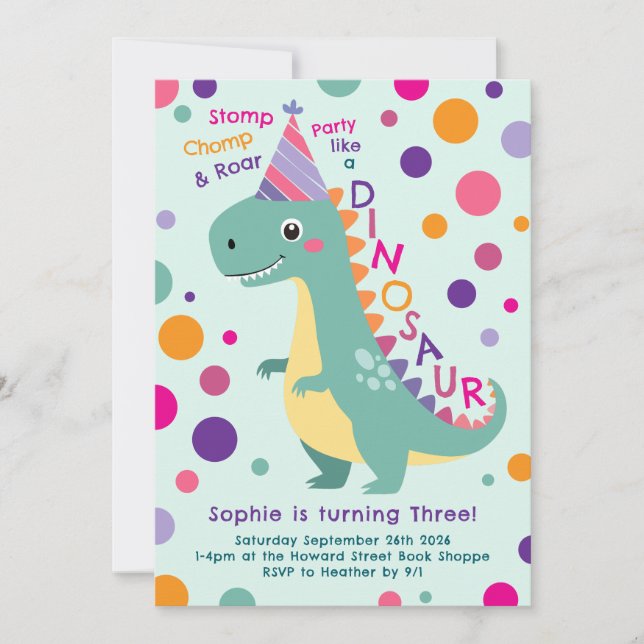 Dinosaur Birthday Party Kids Invitation (Front)