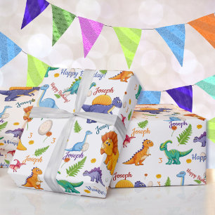 Dinosaur Birthday Party Personalise Name Age Gift Wrapping Paper