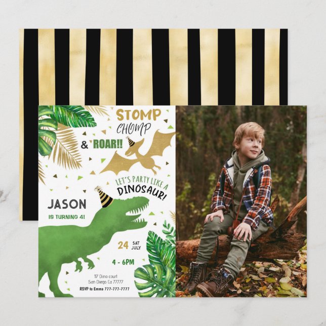 Dinosaur Birthday Party Photo Invitation (Front/Back)