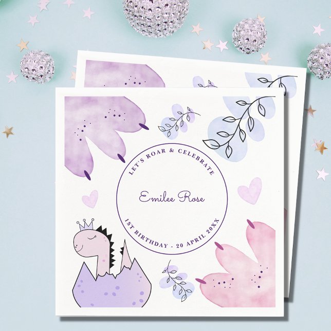 Dinosaur Birthday Party Pink Purple Napkin (Creator Uploaded)