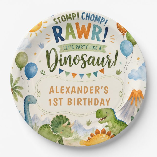 Dinosaur Birthday Party Plates for Boys (Front)