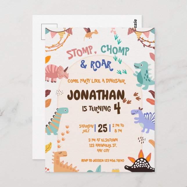 Dinosaur Birthday Party Postcard (Front/Back)