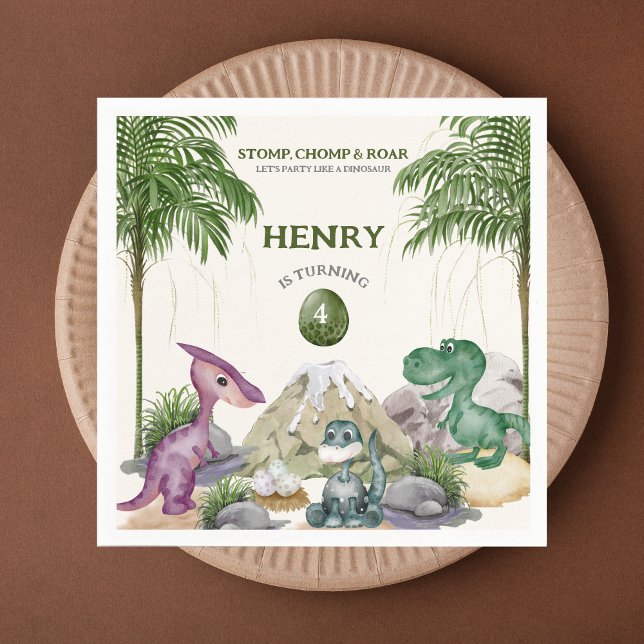 Dinosaur Birthday Party T-rex Watercolor Napkin (Creator Uploaded)