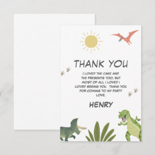 Dinosaur Birthday Party Thank You Card