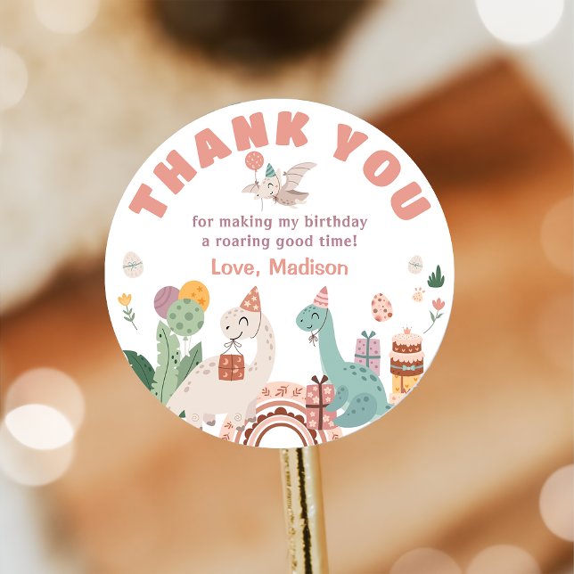 Dinosaur Birthday Party Thank You Classic Round Sticker (Creator Uploaded)