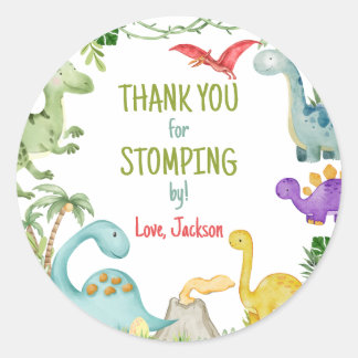 Dinosaur Birthday Party Thanks for Stomping By Classic Round Sticker